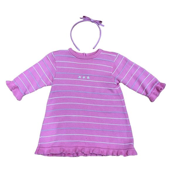 Florence Eiseman Baby Girl Knit Sweater Dress Size 12M Pink Long Sleeve Striped